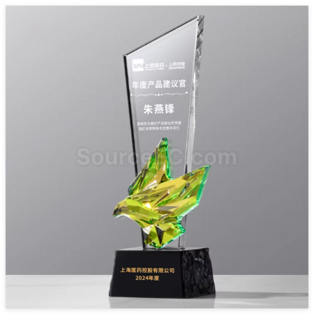 禮品訂造炫彩飛鴿水晶獎座紀念品