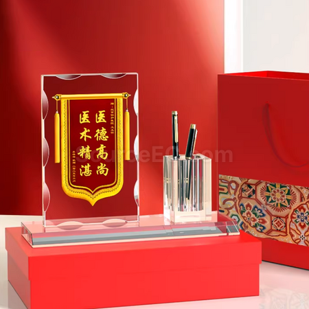 禮品訂造水晶錦旗桌面擺件紀念品