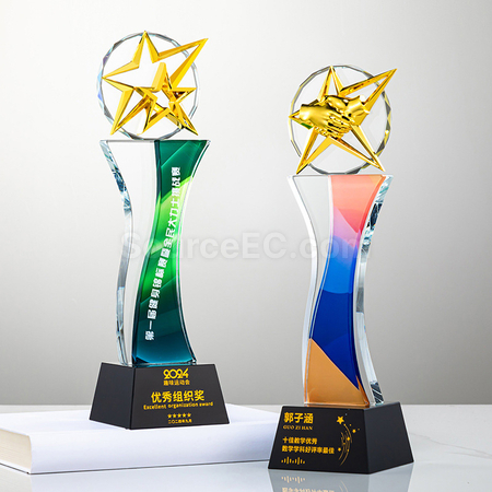 禮品訂造五角星水晶獎座紀念品