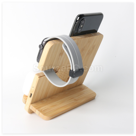 禮品訂造竹木三合一無線充電座紀念品