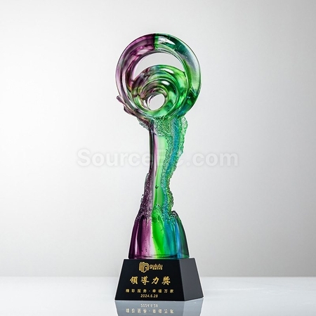 禮品訂造綠紫炫彩琉璃水晶獎杯紀念品
