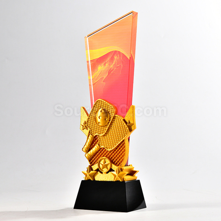 禮品訂造匹克球主題彩印水晶獎座紀念品