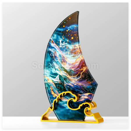 禮品訂造帆船水晶金屬獎座紀念品