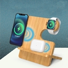 禮品訂造竹木三合一無線充電座紀念品